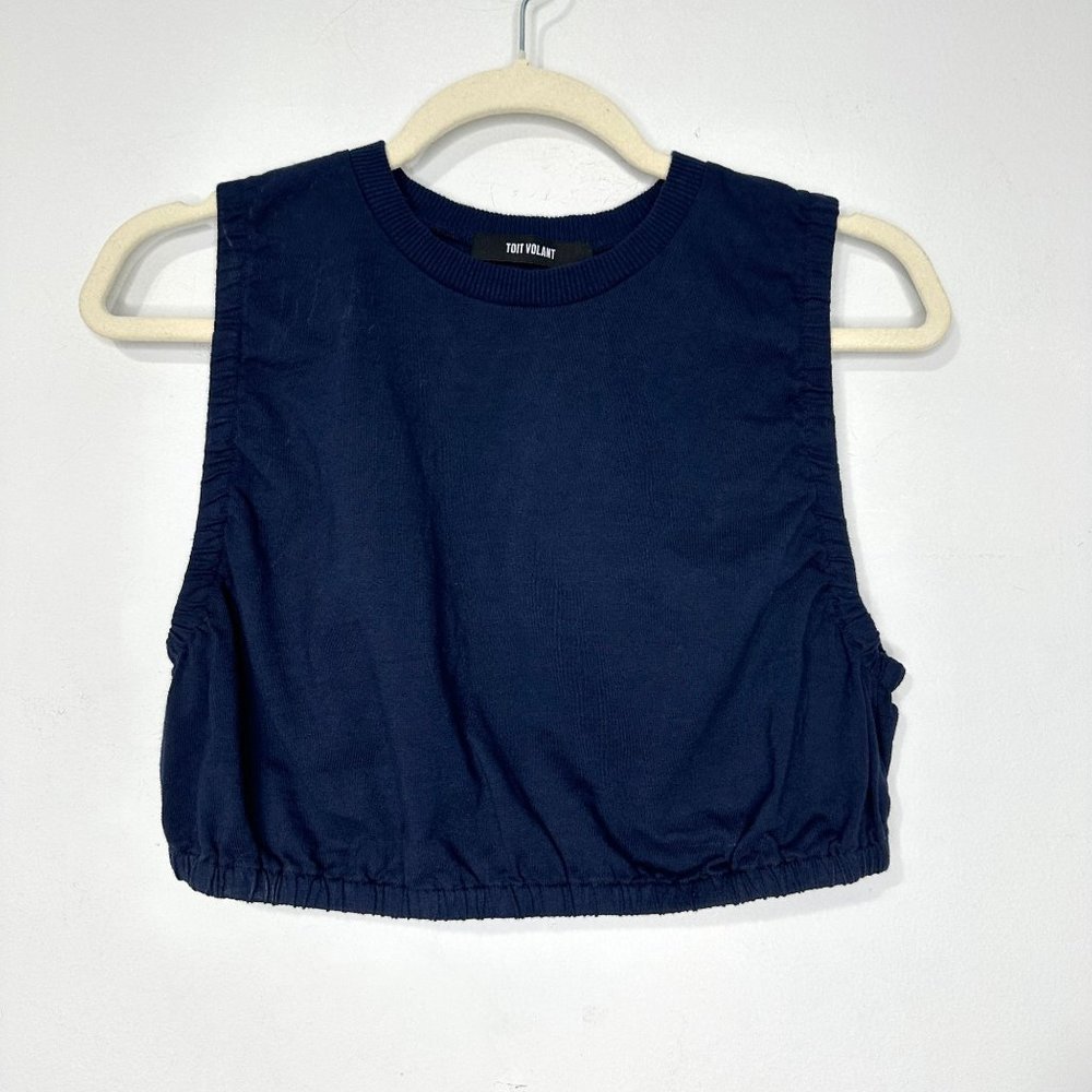 TOIT VOLANT Ruched Crop Tank Top‎ in Navy Size XS